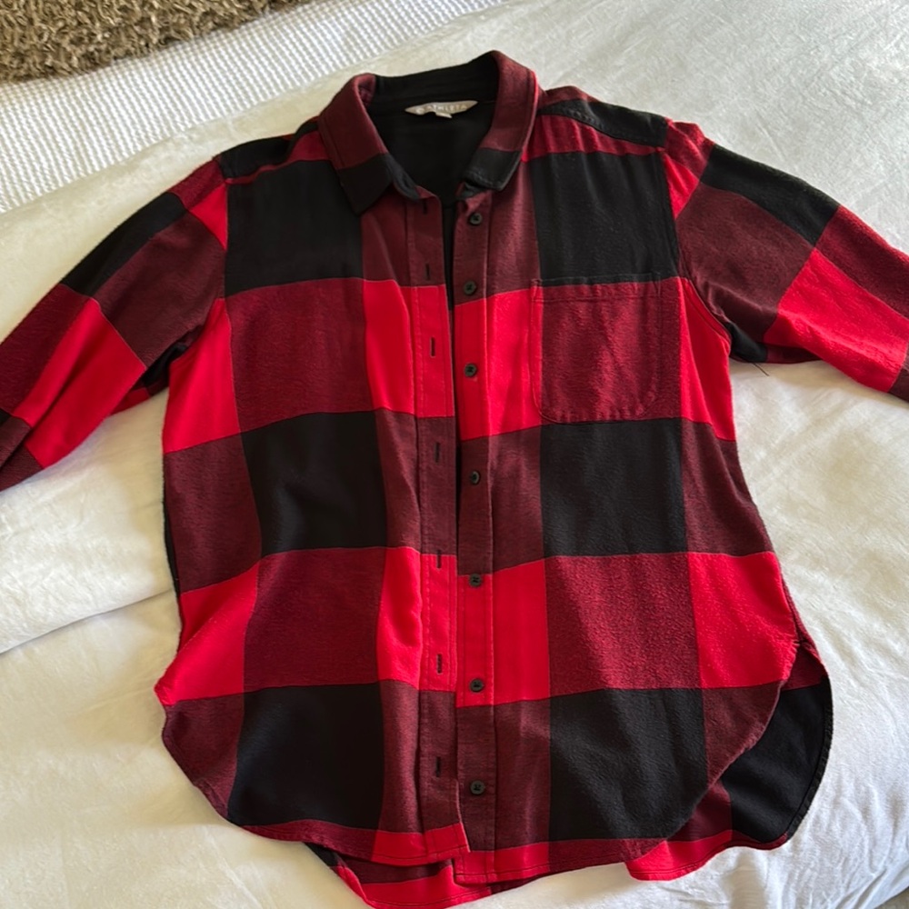 Athleta Red and Black Casual Flannel Button Down